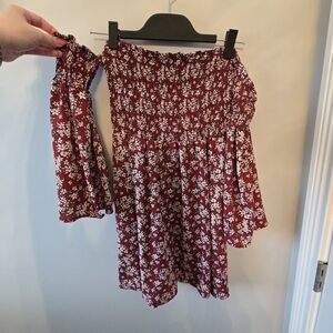 Floral Off-Shoulder Red Dress